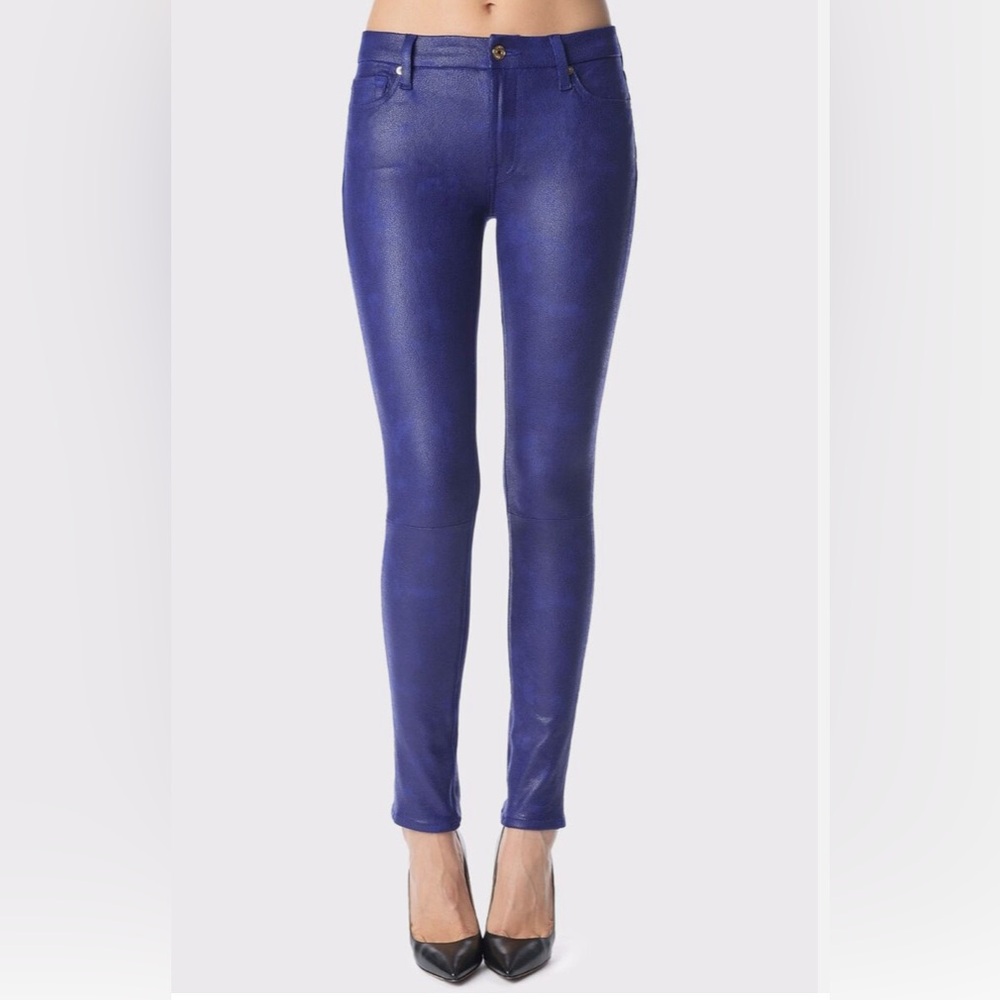 7 for All Man Kind Skinny Blue Soft leather like jeans